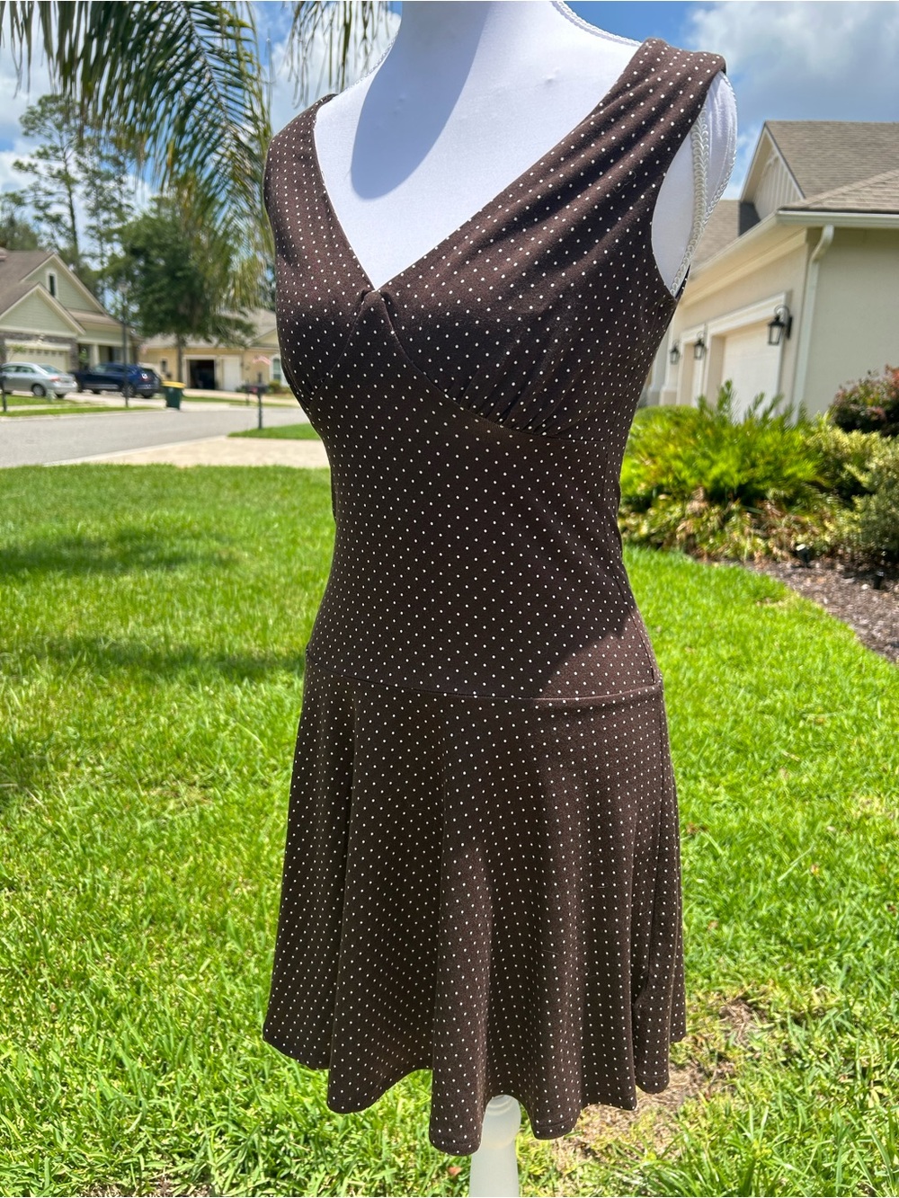 NWT🌷Reformation Lennie Lightweight Knit Dress in Chocolate Polka Dot Print - Picture 9 of 13